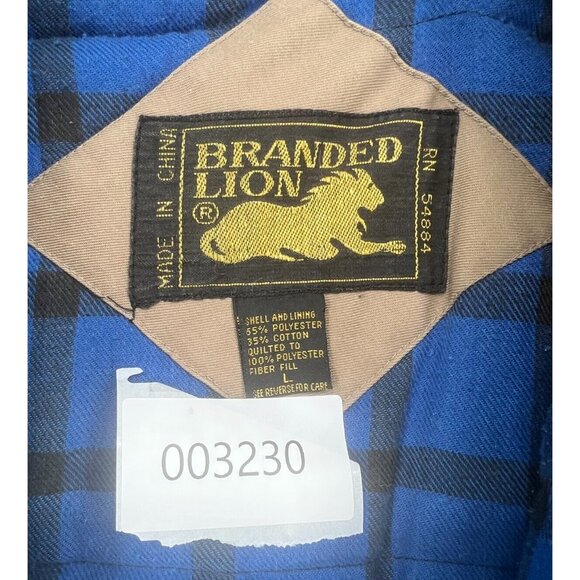 VTG Branded Lion Men's Brown Vest Pockets Insulated Blue Plaid Liners Size L - Picture 15 of 15